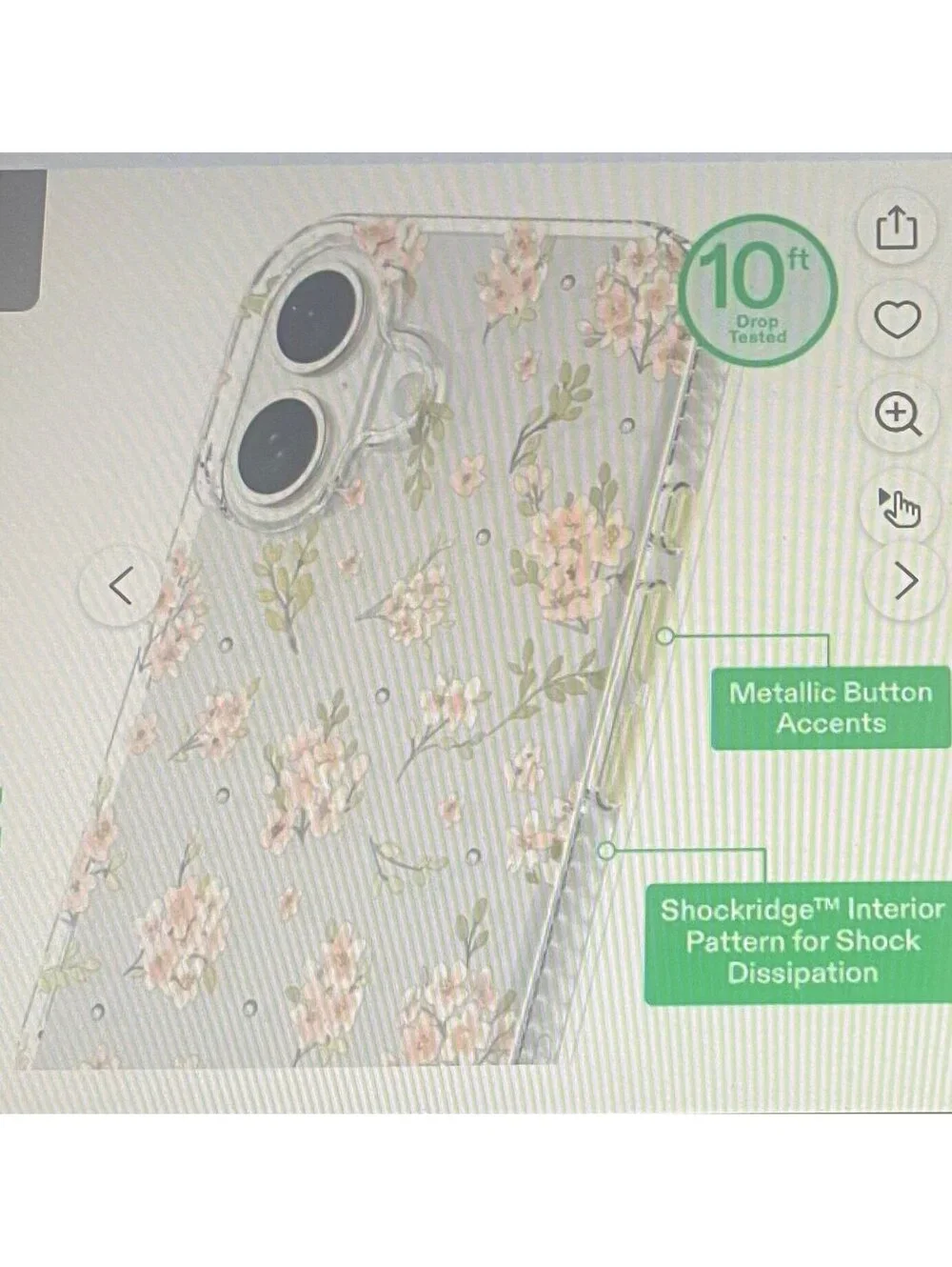 Onn Case for iPhone 16 Pink Floral with Gems